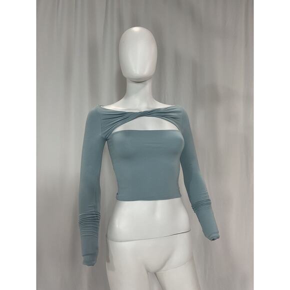 Ser.O.Ya 'Artemis' Blue Long Sleeve Cotton Chest Cut Out Off Shoulder Top Size - Picture 2 of 5